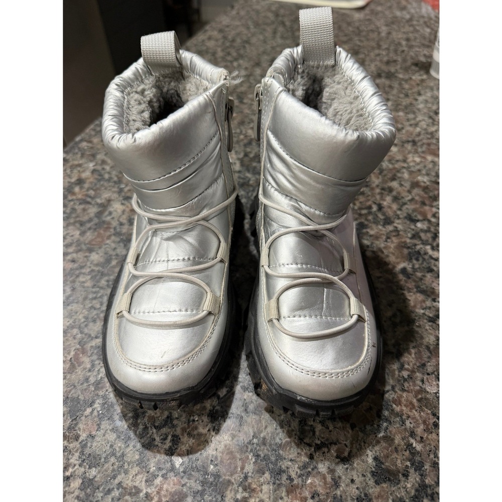 Dream Pairs Kids Metallic Silver Winter Snow Boots Faux Fur Lined Size 12